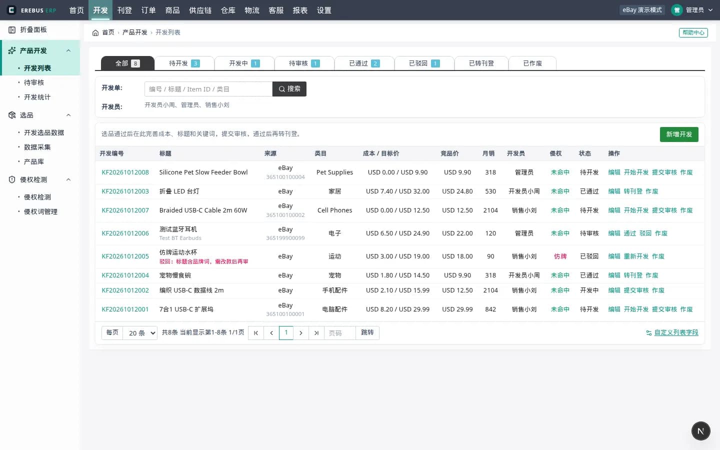 选品开发界面